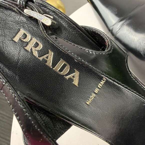 💎✨Authentic Prada Black Leather Slingback Pumps Kitten Heel - Picture 6 of 7